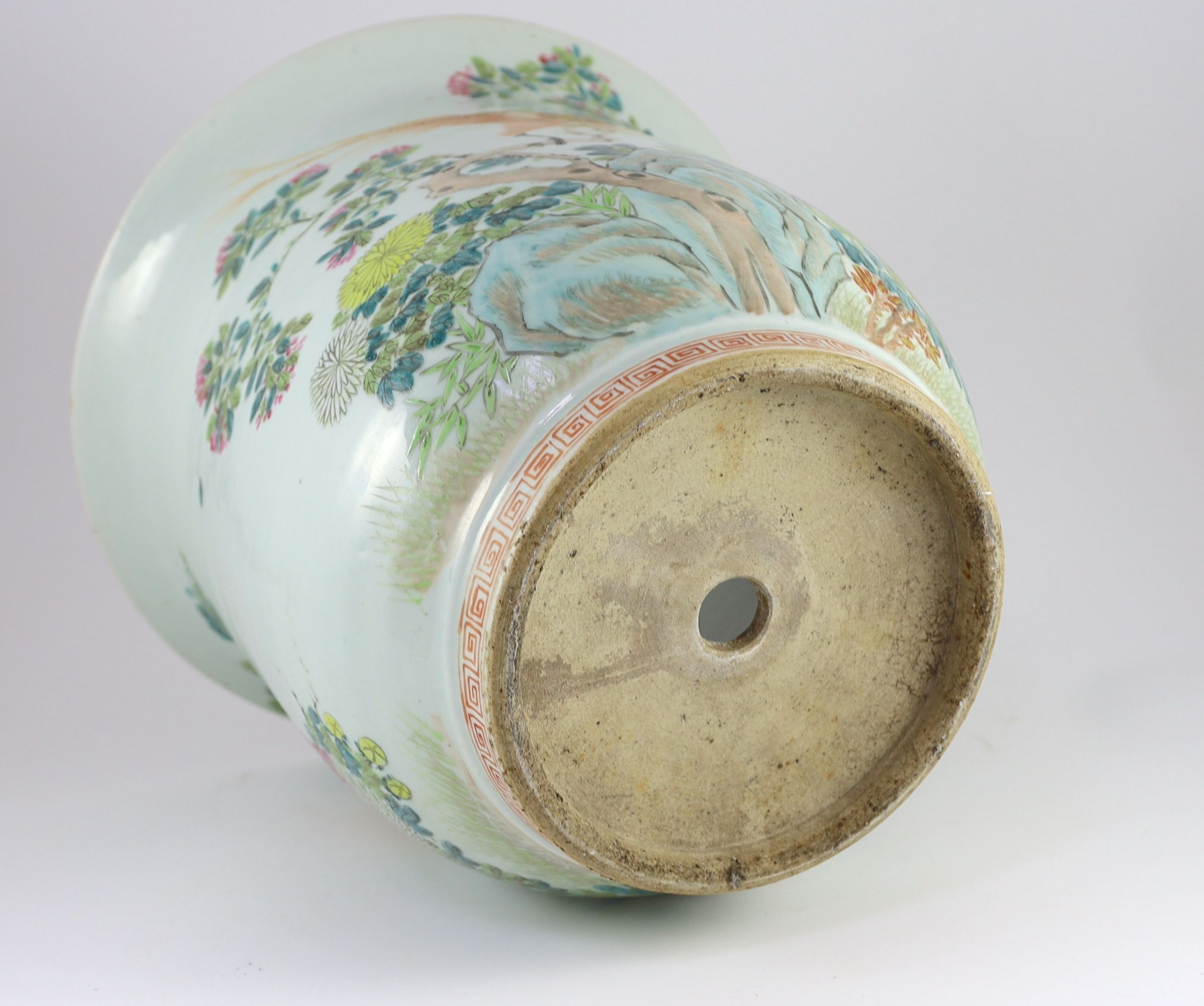 A large Chinese famille rose 'chicken' flower pot, early 20th century, 40 cm diameter, 36 cm high